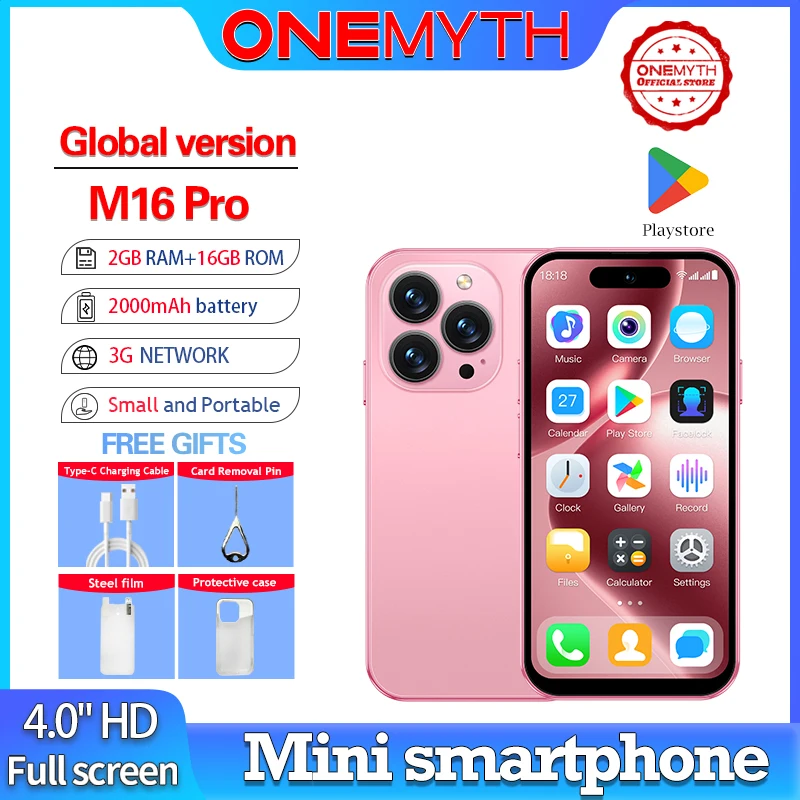 

ONEMYTH Soyes M16 Pro 4.0" Mini Smartphone - 2000mAh Battery, 2GB+16GB, Dual SIM, Face ID, Support WhatsApp | 3G Mobile Phone