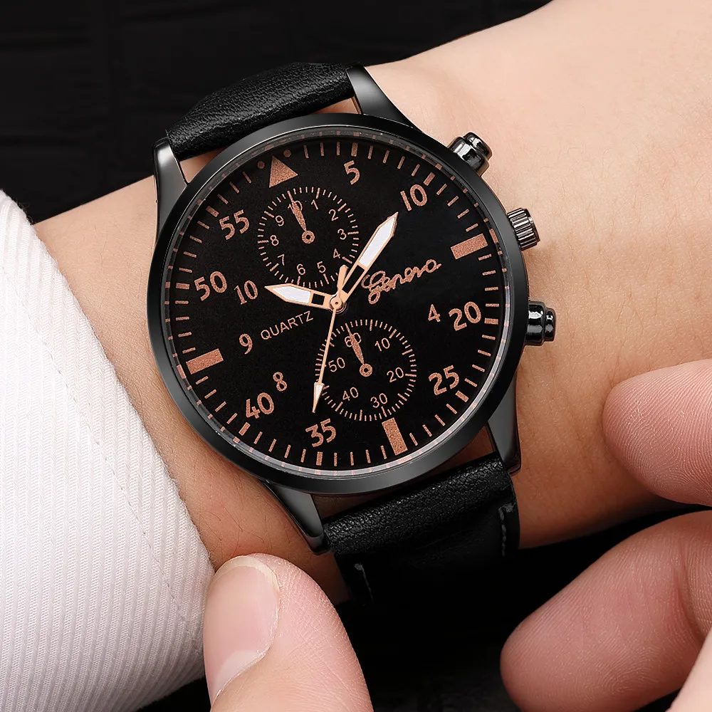 Relojes de pulsera de cuero para hombre, pulsera de cuarzo analógico de aleación militar, relojes de negocios, reloj informal de moda para hombre