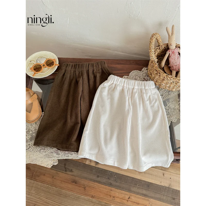 

Girls24Autumn Elastic Waist Corduroy Straight-Leg Pants Solid Color Korean Style New Loose Casual Trousers Trendy Style