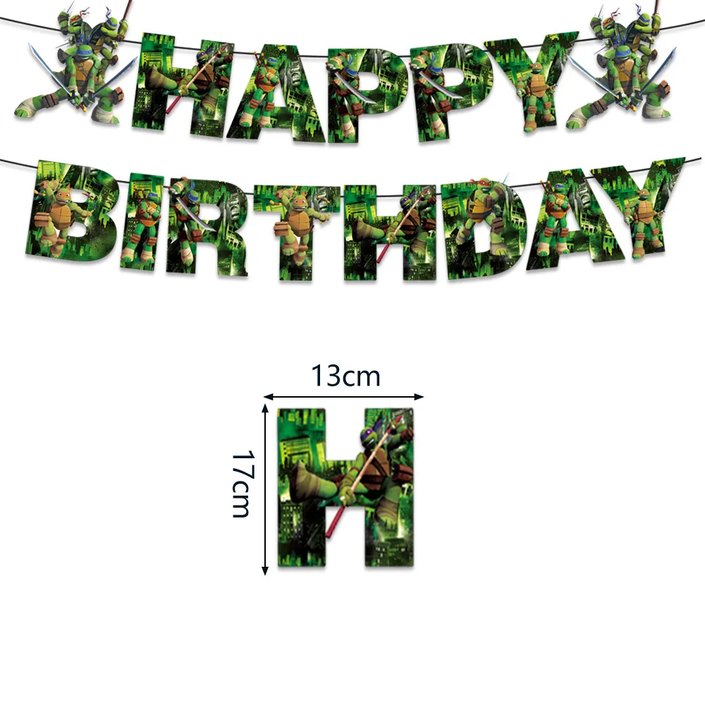 Descartável Birthday Party Supplies Set, balões e Banner, Bolo Topper, Bandeira Pendurada, Decorações, Teenage Mutant Ninja Turtles