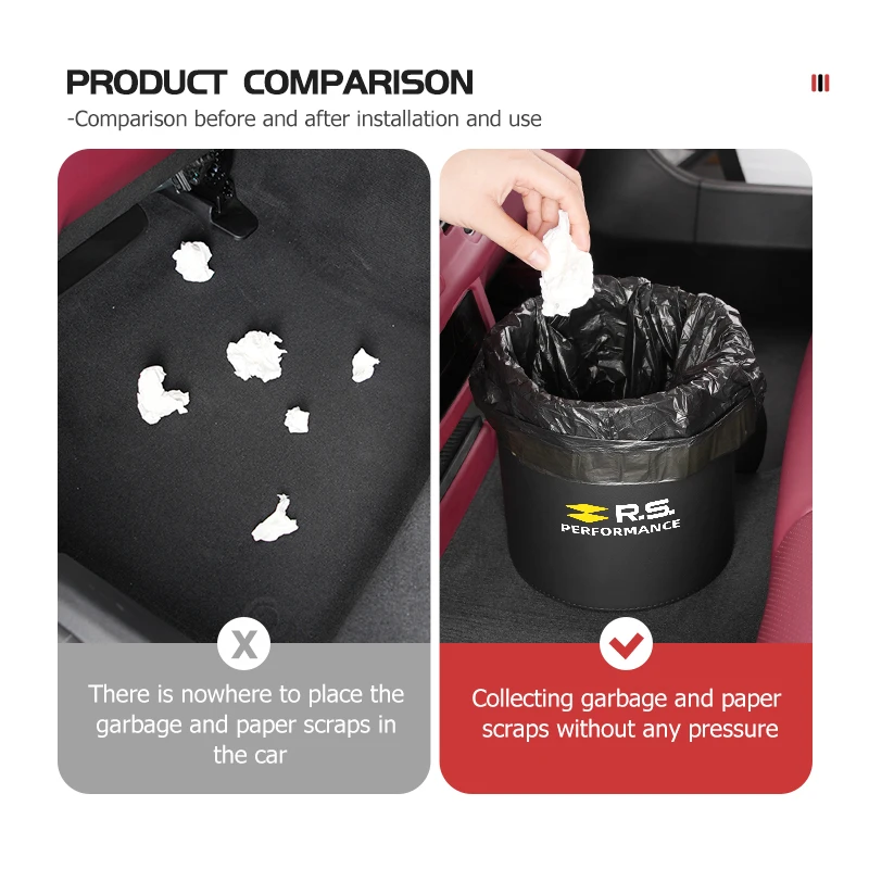 Car Trash Can With Lid Anti-Dirty Portable Storage Bucket For Renault RS Kadjar Captur Clio Megane 2 3 4 RS Koleos Logan - view 5
