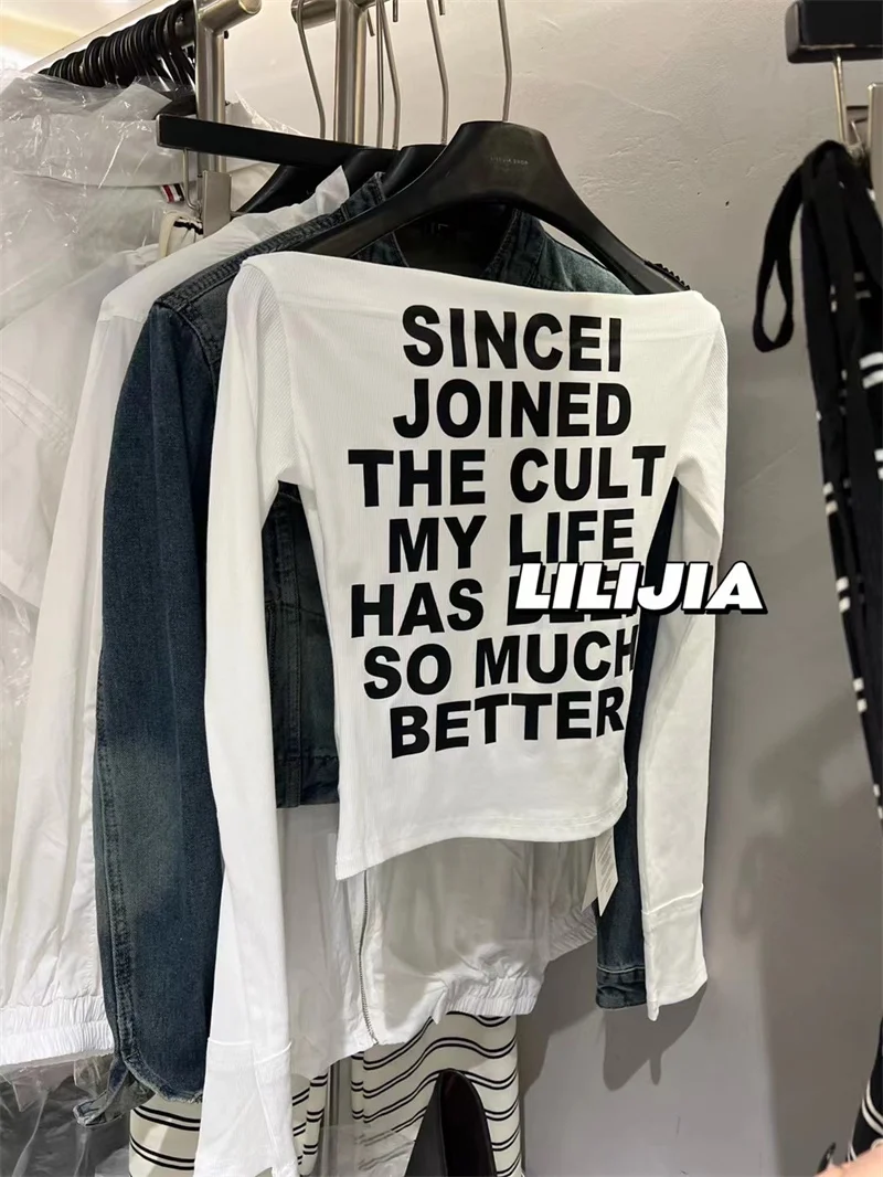 

Женская облегающая футболка Spicy Girl Pure Desire Long Sve, осенний топ с уникальным дизайном и надписью на одно плечо Ne ort