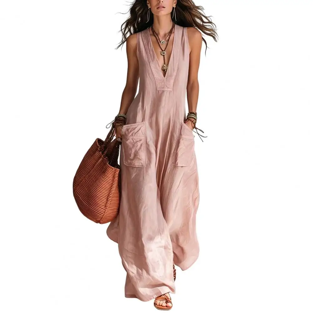 Lightweight Summer Jumpsuit Wide-leg Jumpsuit Women V Neck Jumpsuit with Pockets Wide Leg Rompers Summer Loose One for Everyday