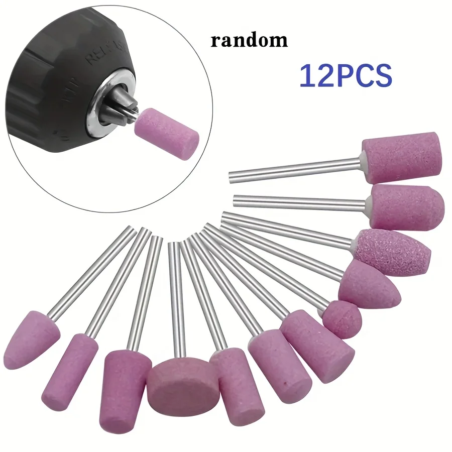 10/12Pcs Abrasive Polishing Mounted Stone For Rotary Tools Grinding Stone Wheel Head Tools 2.35mm Shank Mini Nail Drill Bit Set