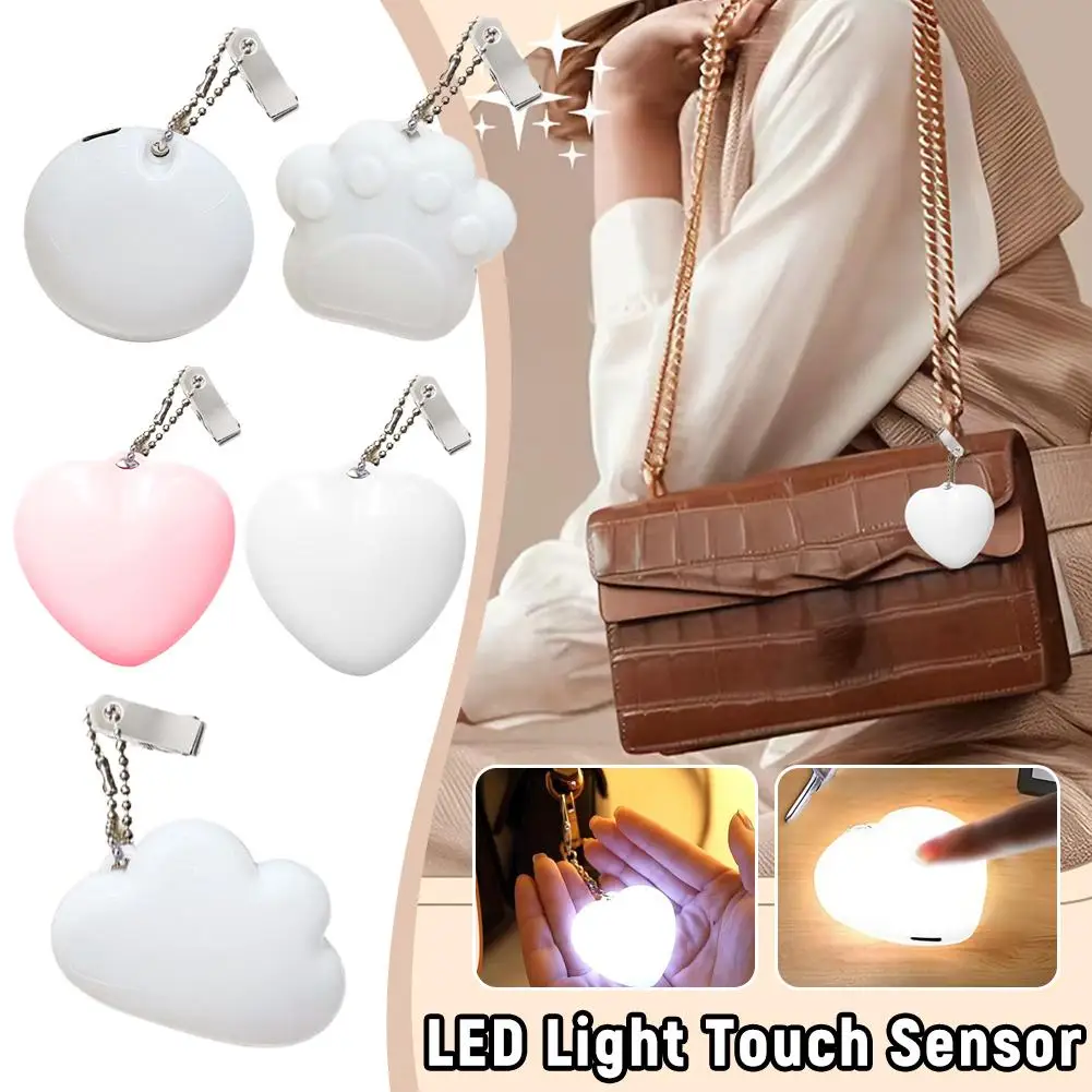 3-D Cute Heart Cat Claw Shape Touch Sensor Glowing LED Light Automatic Sensing Purse Keychain Creative Gift Night Light