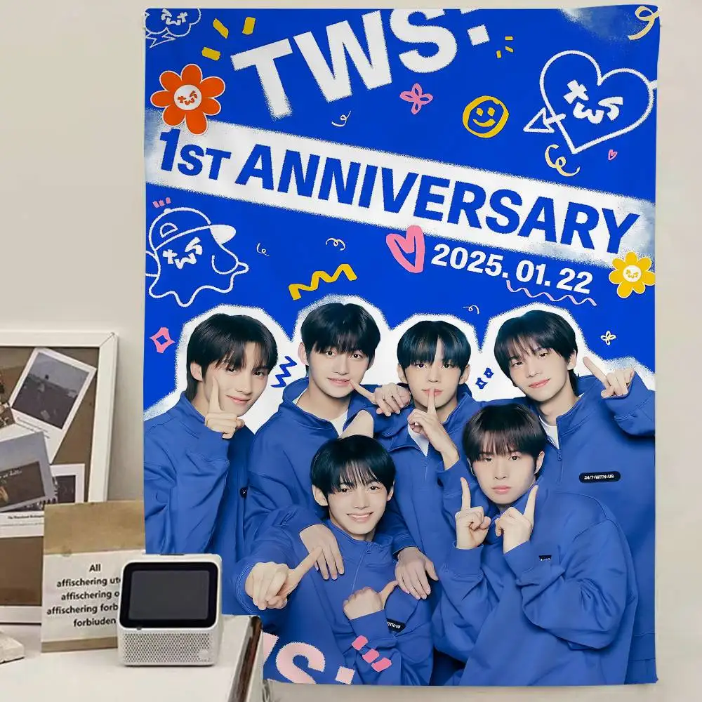 Kpop Group T-Tws Anime Tapestry Hippie Flower Wall Carpets Dorm Decor Wall Hanging Home Decor