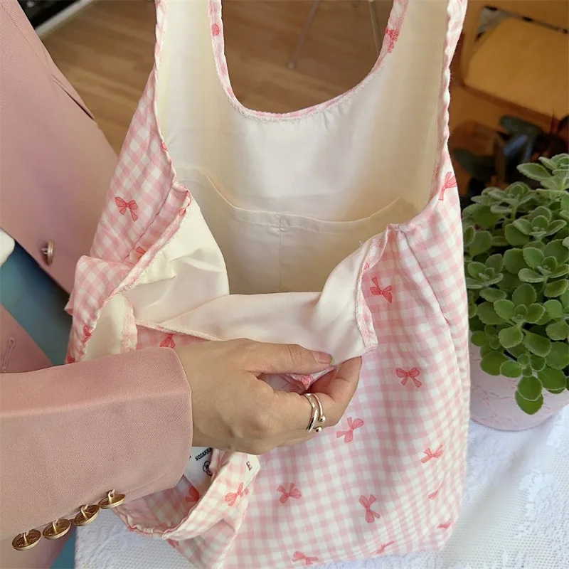 Youda nuova borsa a tracolla in tessuto di tela per donna borsa semplice con motivo a fiocco scozzese borse Shopper di grande capacità Casual