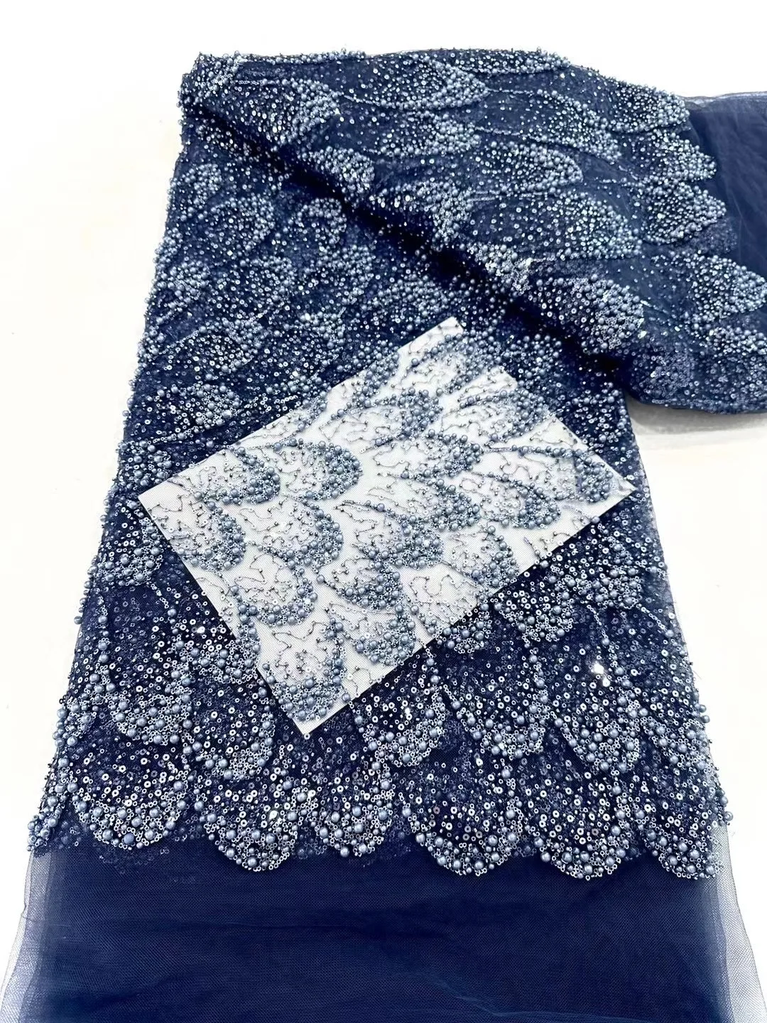 

2025 Latest High Quality African Nigerian With Tulle Sewing Lace Fabric Guipure Embroidery Dresses Sequins 5Yards DP0377