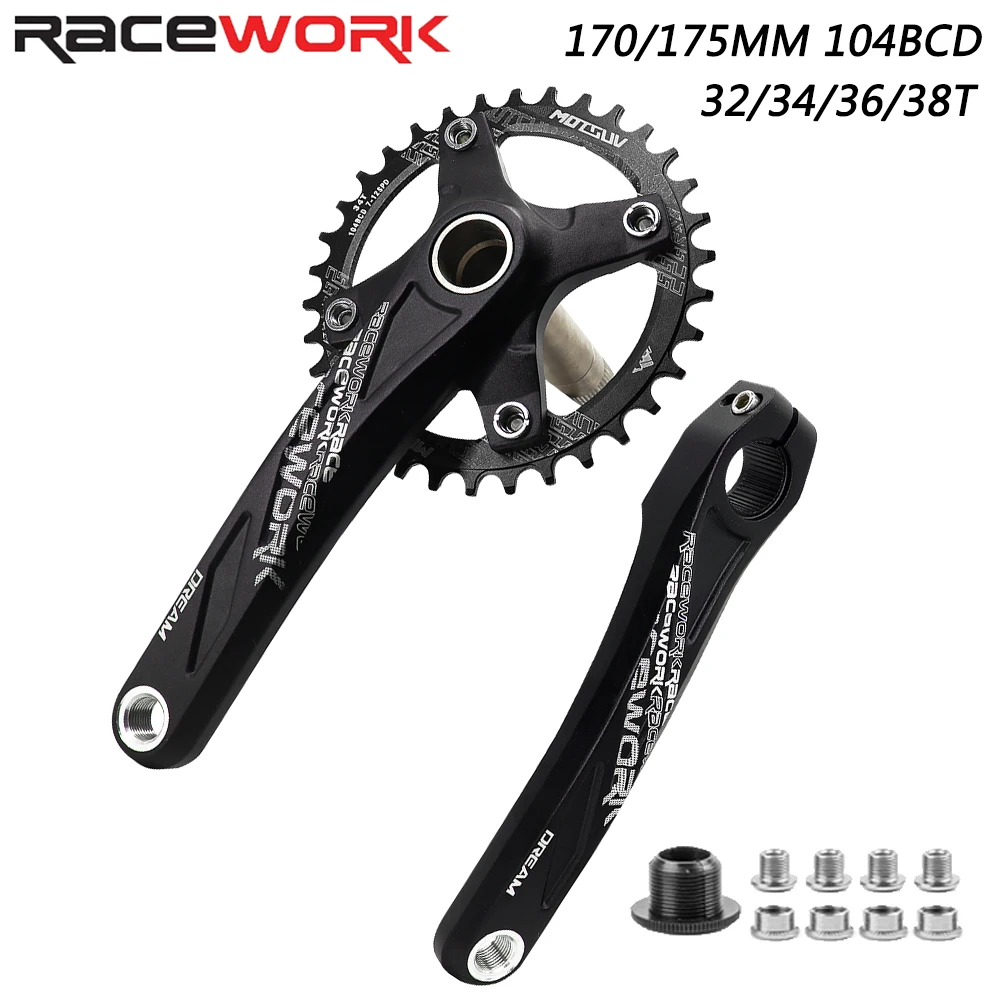 

RACEWORK Crankset 170/175MM for MTB Bike Aluminum Alloy 104BCD 32/34/36/38T Round Chainwheel Mountain Bicycle Parts