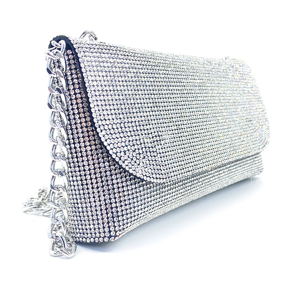 Horizontal Square Diamond-Inlaid Dinner Bag Girls Daily Small Fragrance Pu Material Hand Bag Fashion Chain Magnetic Buckle Bag