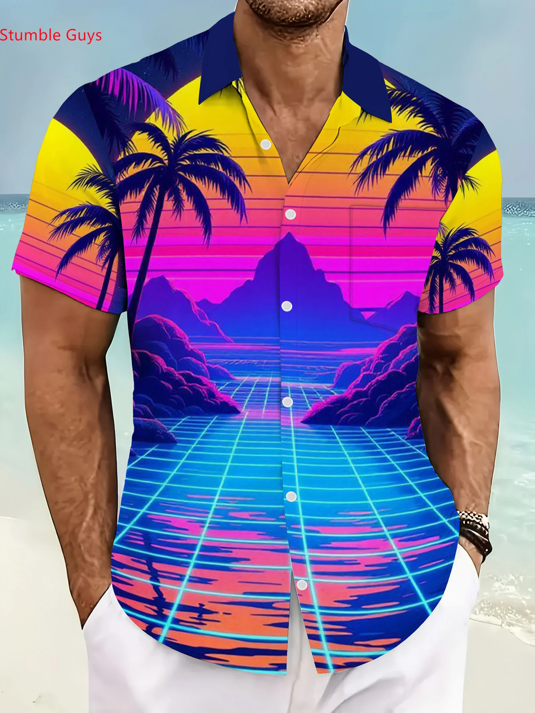 Men's Stylish Party Outfit Shirt SummerMan Women Short Sleeve Hawaiian Fashion Print Lightweight Beach Tops