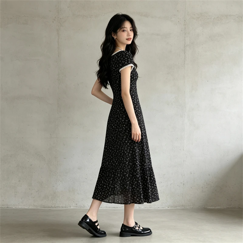 KEYANKETIAN 2026 French Romant - French Vintage Floral Midi Dress ulasan dan harga
