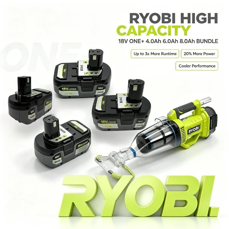 New Ryobi ONE+ 18V 6.0Ah Rechargeable Battery For P107 P109 RB18L60, Fast Charging for Multi-tool & Household Repair Power Tools