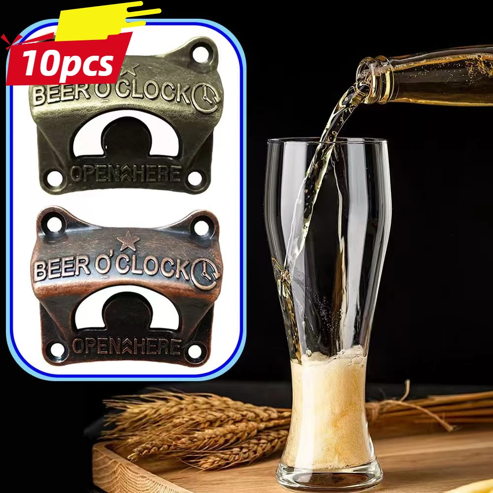 10pcs Beer O' Clock Bottle Opener Wall Mounted Retro Beer Opener Tool for BBQ DIY Crafting Solid Beer Opener Tools Kitchen