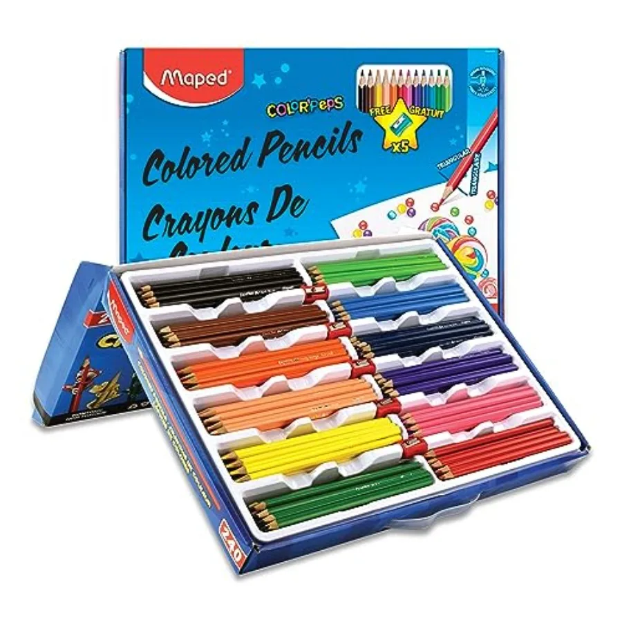 

Цветные треугольные карандаши Color'Peps, школьный набор, 240 штук + 5 БЕСПЛАТНЫХ точилок для карандашей - Создание ярких художественных работ - Яркие цвета Va