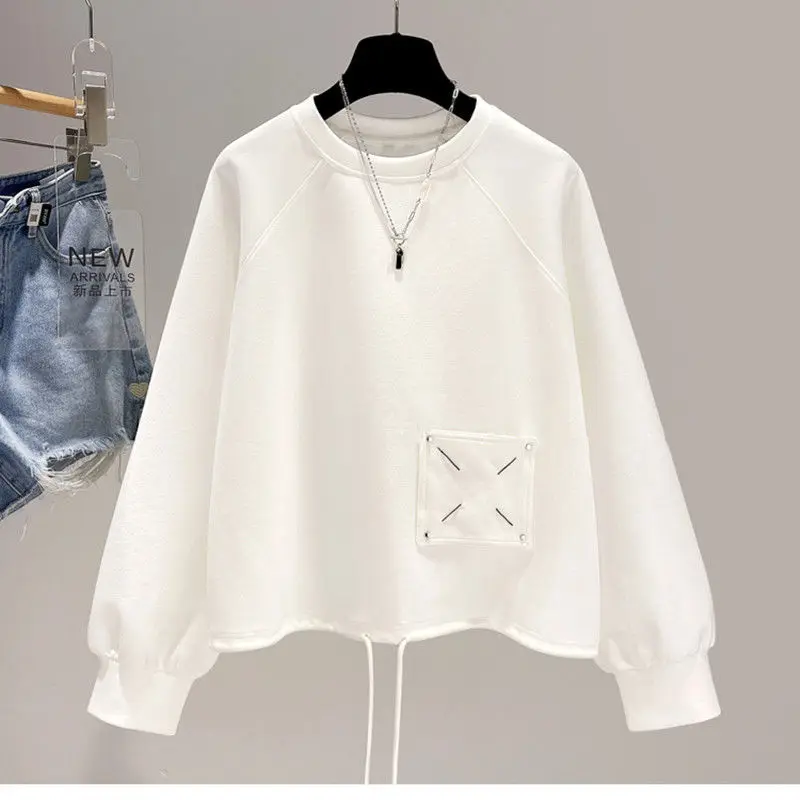 Pocket Hoodie Solid Casual Sweatshirts Long Sleeve Top White Hoodie Pullover Hoodies Plus Size Black Tops Streetwear Women Short