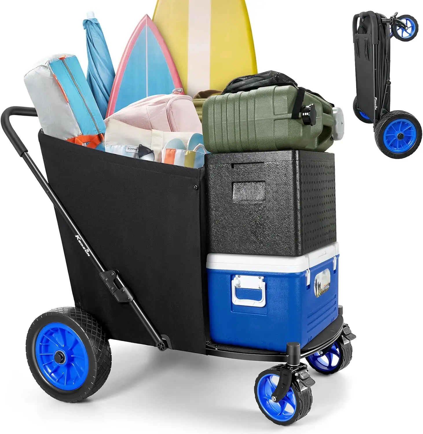 

Beach Wagon with Big Wheels for Sand, 320L Oversized Wagons Carts, 12" Big All Terrain Rubber Wheels, 400LBS Heavy Duty Collapsi