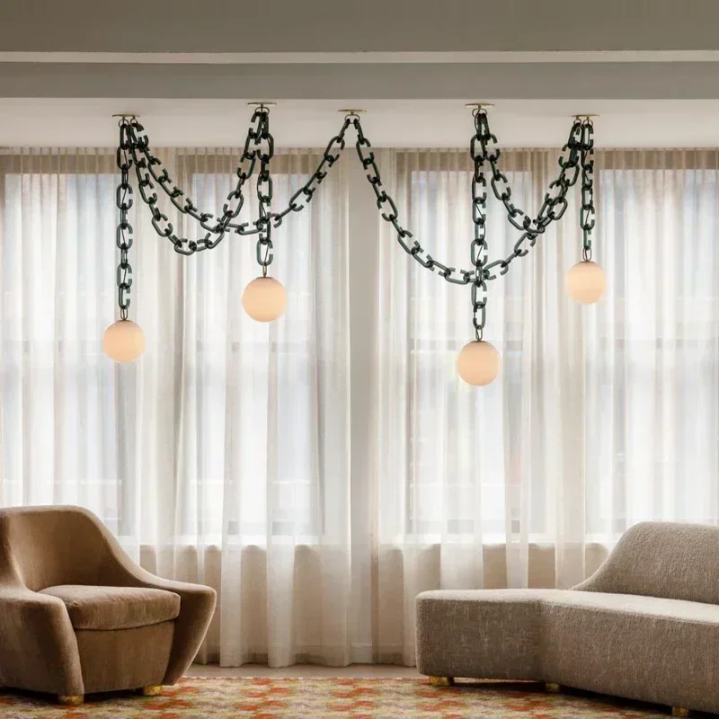 Modern glass chain chandeliers Stylish Nordic hanging lights Bedroom Bar Cafe Creative colorful LED living room lights