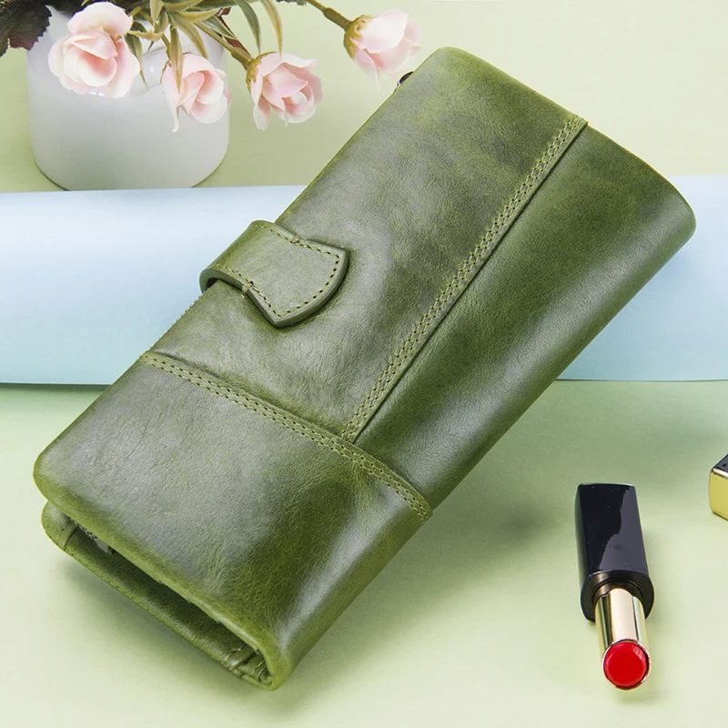 CONTACT'S-cartera larga de piel auténtica para mujer, tarjetero, monedero con cremallera, a la moda