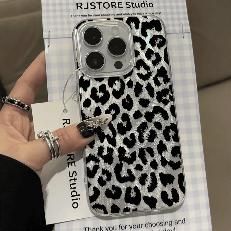 Luxury Leopard Fox Tail Pattern Silvery Phone Case for Samsung Galaxy A73 A72 A55 A54 A53 A52 A34 A33 A32 A23 A14 A13 4G 5G Hard