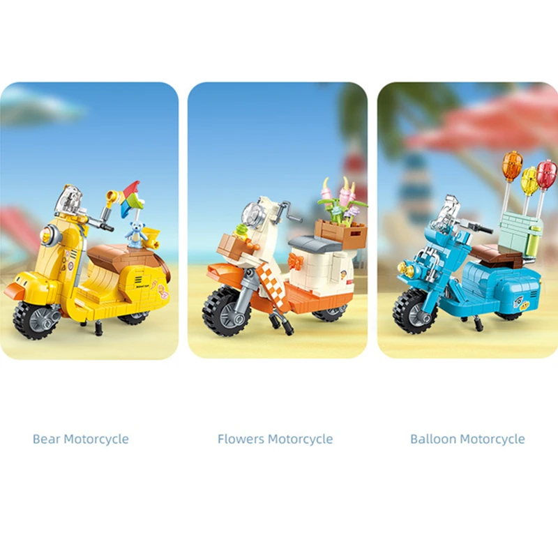كتل بناء مركبة كهربائية صغيرة ، دراجة نارية ريترو ، مجموعات طوب موديل كلاسيكي ، DIY ، آلات إضاءة لطيفة ، ألعاب #6