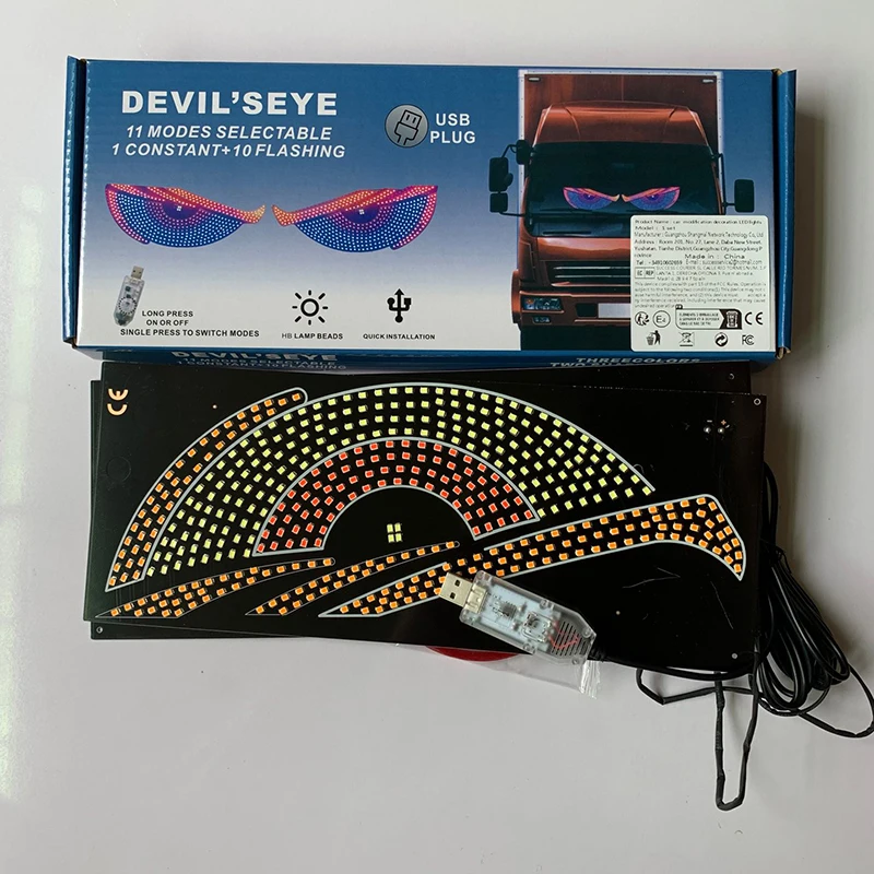 Universal LED Dynamic Devil Eyes Light Truck Decorative Lamp USB Flexible Windshield Display For Car SUV BUS Auto Signal Light