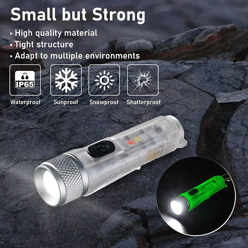 1-10PCS Mini Flashlight USB TYPE-C Fast Charging Keychain Torch Portable Warning Lantern Camping Long Range Flashlight