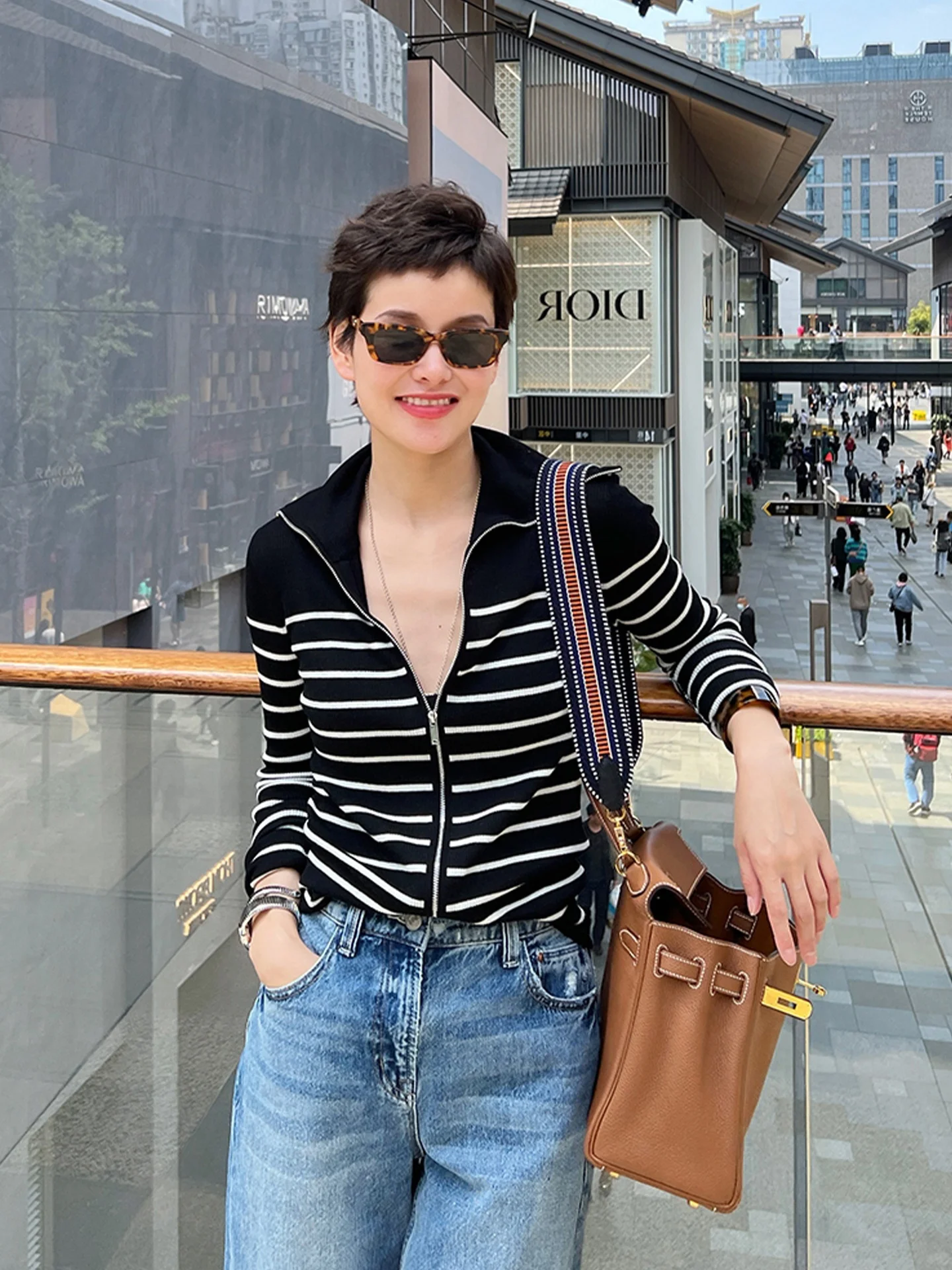 سستة تخفيف طويلة Sve سترة مشغولة من الصوف اللون بلو مخطط قاعدة irt عادية الكورية Sle المرأة Faion الخريف الأعلى