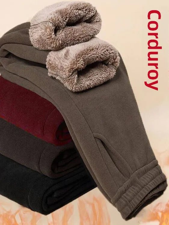 

Thiened вельветовые повседневные брюки для женщин среднего возраста и ли, теплые зимние брюки из эластичного полиэфирного волокна с высокой талией