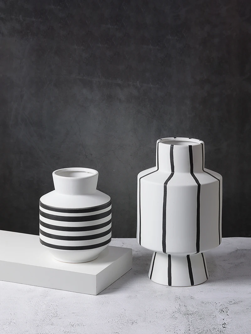 

Nordic Black White Stripes Ceramic Vase Luxury Modern Home Living Room Decorative Accessories Desktop Ornaments Creative