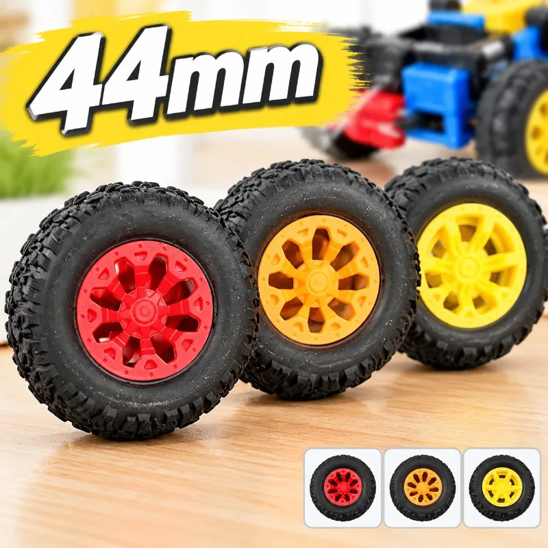 44mm Rubber Coated Plastic Wheels, Non-Slip Rubber Surface Toy Car Tires DIY Handmade Science Experiment Model Accessories