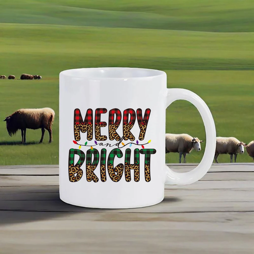 Coffee Mug Handwriting Merry Christmas Ceramic Mug Xmas Colors Love Water Cup For Milk Juice Cola Lovely Festive Gift Funny Cups
