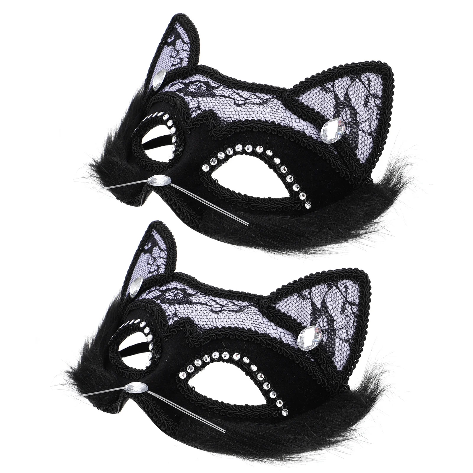 

2 Pcs Cat Face Mask Costumes Lace Eye Props Halloween Women's Masquerade Masks Party Masks Face Decorations Elastic Band