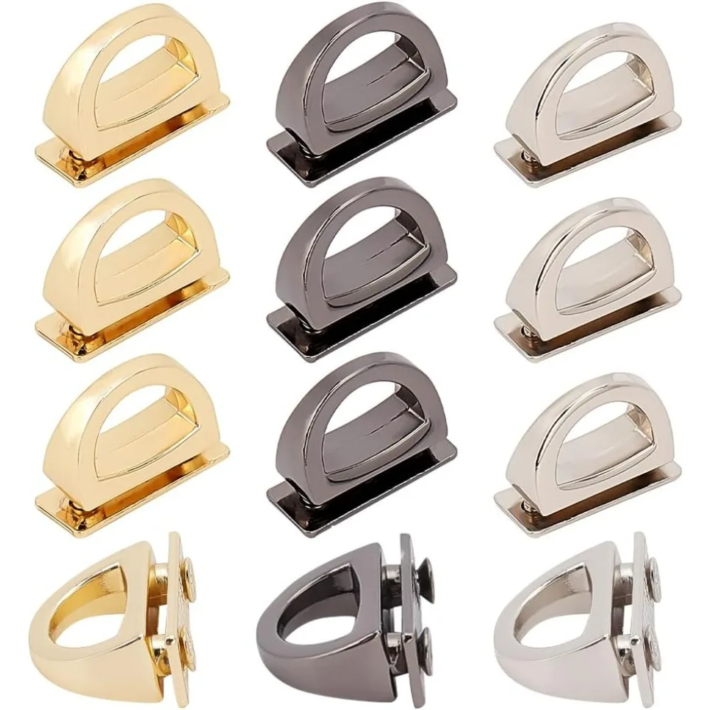 12pcs Metal D-Ring Bag Buckles, 3 Colors Bag Chain Link Clip Buckles Multi-Purpose D Ring with Screws Purse Suspension