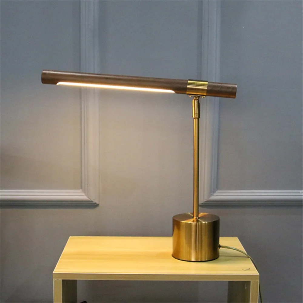 Lampada da scrivania moderna a LED con venature del legno semplice, decorazione artistica per hotel, lampada da tavolo, camera da letto, studio, protezione per gli occhi, lampada da lettura per interni