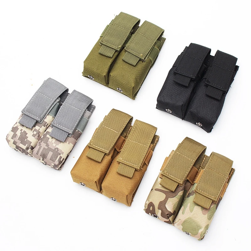 

Molle Tactical Double 9mm Magazine Bag Flashlight Holder, AK AR Rifle Mag Holster EDC Waist Pack Accessory Bag