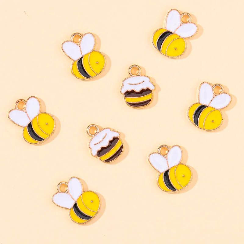 10Pcs Cute Bee Honey Jar Enamel Alloy Charm Pendants For Making Dangle Earrings Bracelets Necklaces Jewelry Accessories Findings