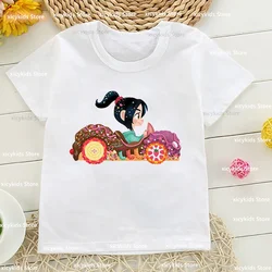 2024 New Girls T-Shirts Cute Vanellope Little Girls Cartoon Print Clothes Child Girls White Shirt Fashion Kids Tshirts wholesale