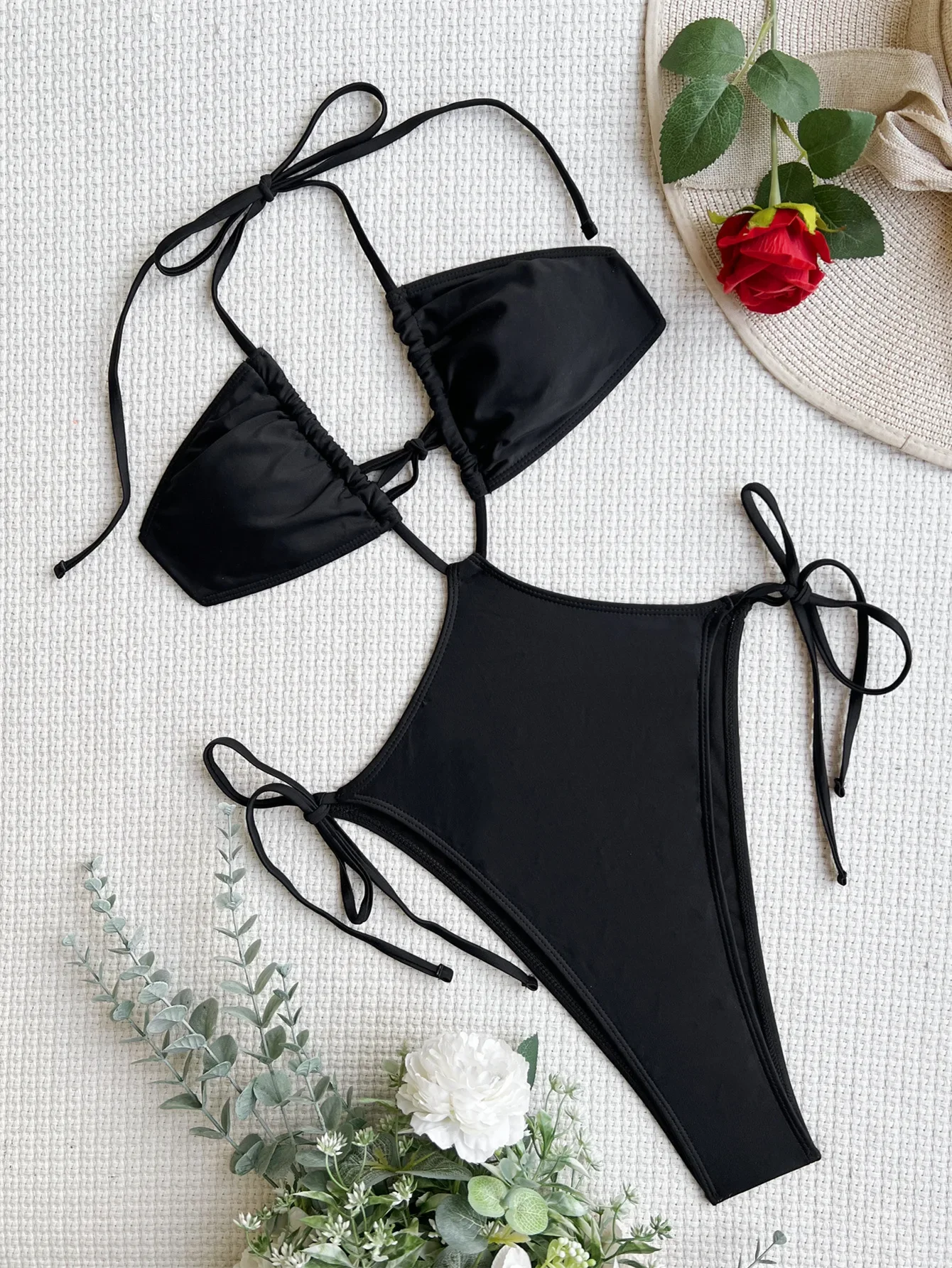 costumi da bagno sexy con coulisse e fasciatura, bikini intero senza schienale con scollo all'americana, costumi da bagno, cravatta, costumi da bagno, costume da bagno biquini femminile