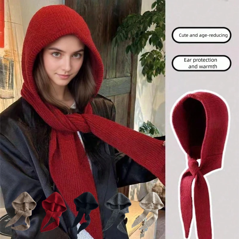 1 Stück Damenmode, vielseitige Beanie-Mütze, Herbst-Winter-warme gestrickte Gehörschutzmütze für Damen, winddichte Ski-Mütze mit Schal