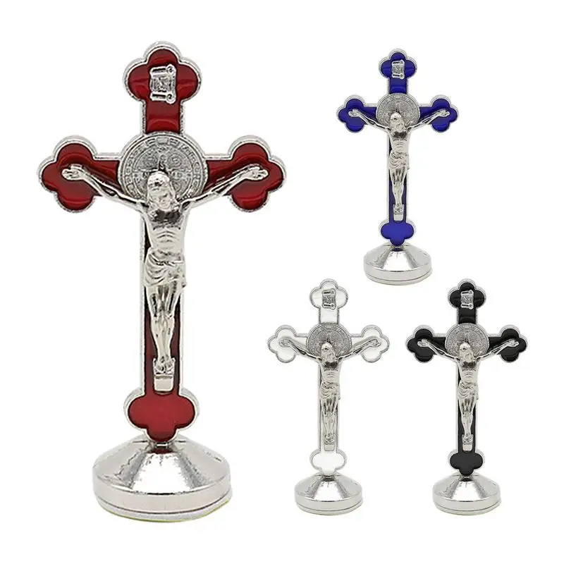 Decoraciones de Jesús para el hogar, estatuilla de Metal para mesa, esculturas realistas de Jesús para estantes de libros, decoración portátil con Base