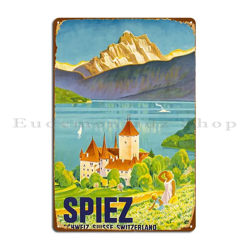 Spiez-Póster de viaje Suisse, placa de Metal personalizada, Mural de pared de cueva para sala de estar, cartel de estaño para garaje
