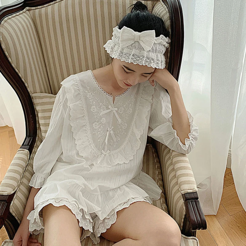 

Модные повседневные белые хлопковые шорты, пижамные комплекты для женщин, летние свободные милые костюмы для сна, тонкая крутая домашняя одежда