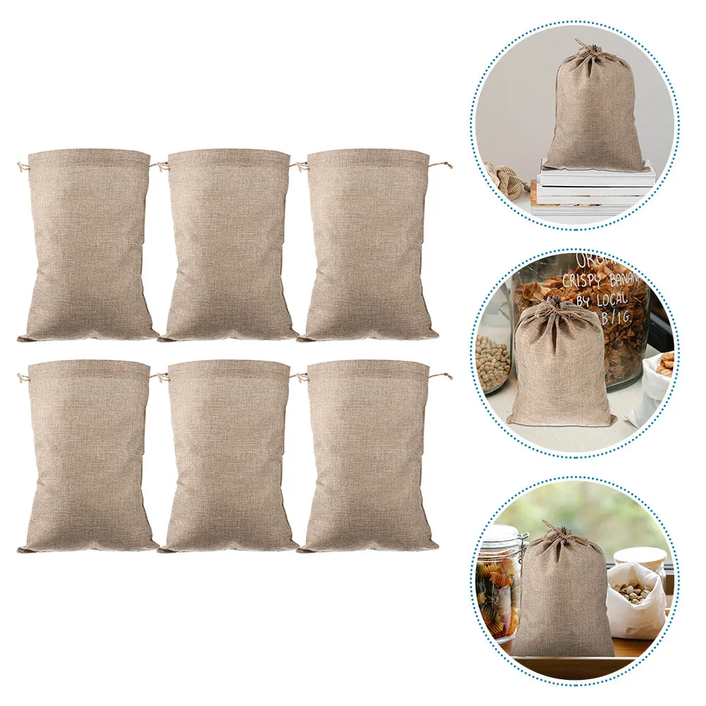 

6pcs Drawstring Burlap Bags Reusable Vegetable Storage Sacks Eco-Friendly Multi-Function Breathable Sacks for Potato Grain Rice
