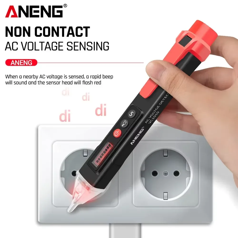 Non-Contact Voltage Tester Pen 12-1000V AC/DC NCV Induction Breakpoint Finder ANENG VC1010 Digital Voltage Test Tool Electrician