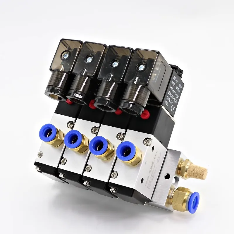 

3V210-08 Pneumatic Solenoid Valve Manifold Station 3 Port 2 Position Multi-way Combination DC12V 24V AC220V with Fitting