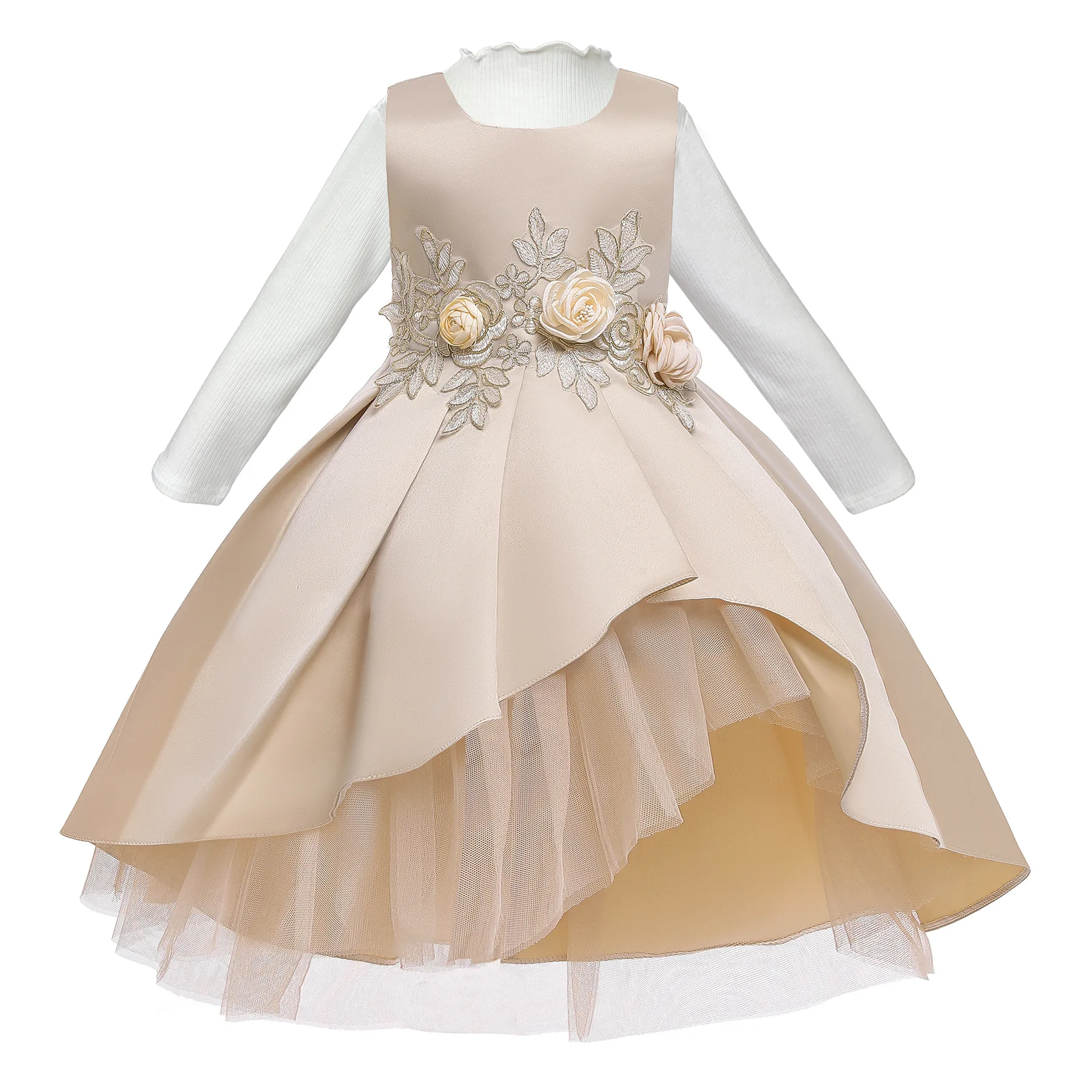 

Girls Party Dresses Autumn Long Sleeve T-Shirt+Dress 2Pcs Sets For Children Wedding Bridesmaid Elegant Girls Princess Dress