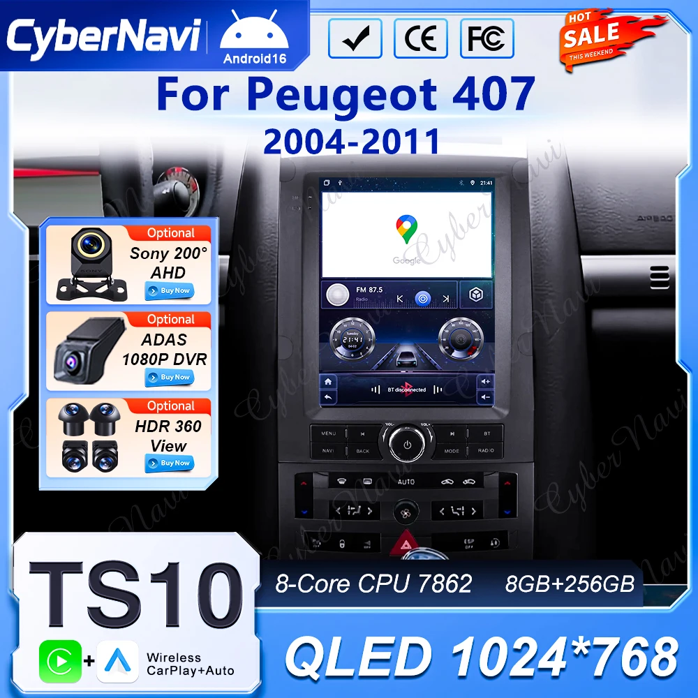 

Автомобильное радио на базе Android для Peugeot 407 2004-2011, 4G QLED, беспроводной CarPlay, стерео мультимедийный плеер, GPS, DSP, 2 Din, головное устройство, Bluetooth