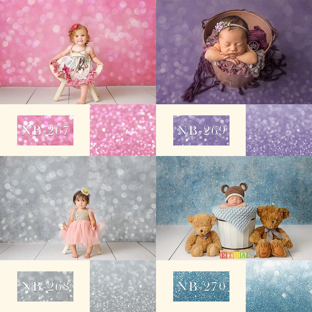 Mocsicka Pink Glitter Bokeh Backdrops for Newborn Portrait Purple Background with Sparkle Abstract Shine Sliver Background