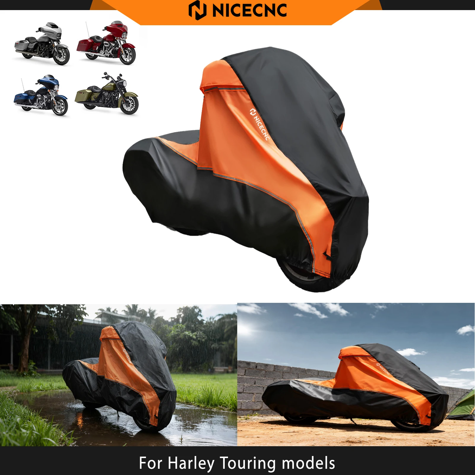 

For Harley Street Glide /Road Glide /Road King Special Motorcycle Cover 420D Waterproof Heavy-Duty All-Season Protection
